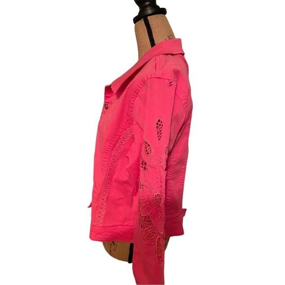 Great Cavalier by St Paul Women's Pink Button-Front Jacket L Cutwork Sleeves - Picture 6 of 12